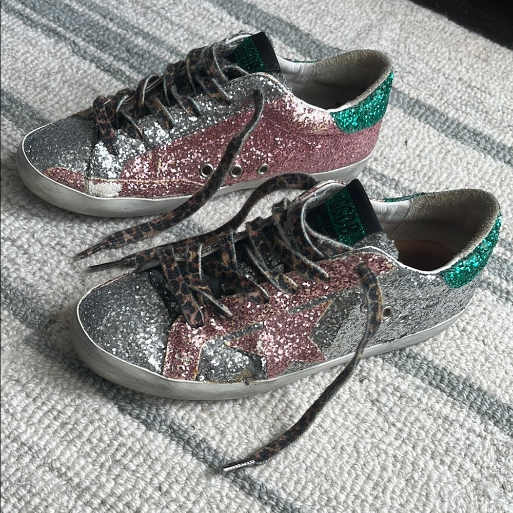 Kids Golden Goose Deluxe Brand. Multi Glitter Leopard Laces.